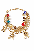 Gold Plated Multicolor Beaded Charm Bracelet with Bow Pendants