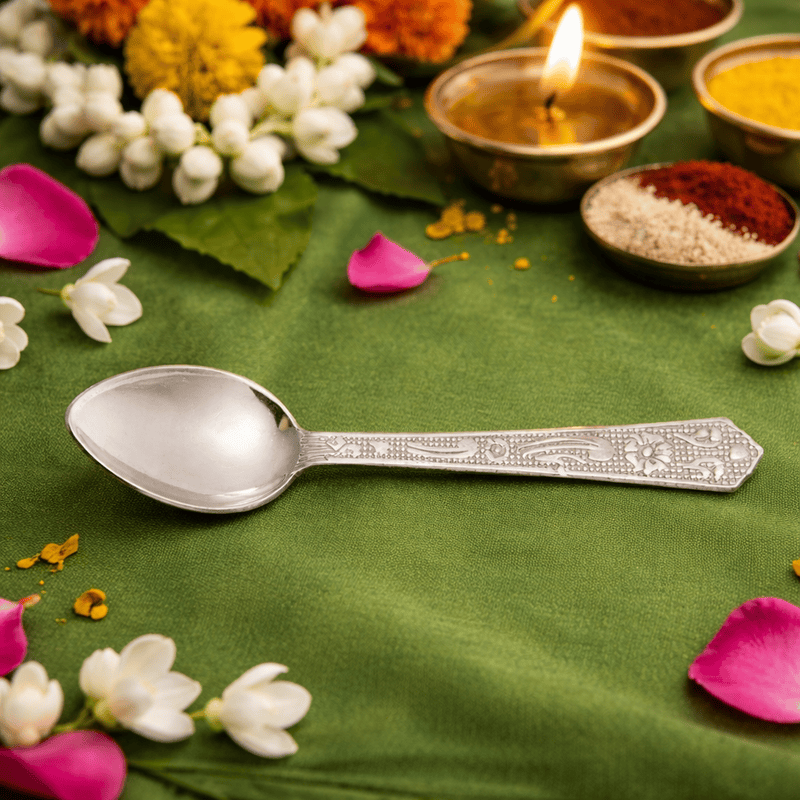 Pure Sterling Silver Spoon – Traditional Baby Feeding & Pooja Use Spoon