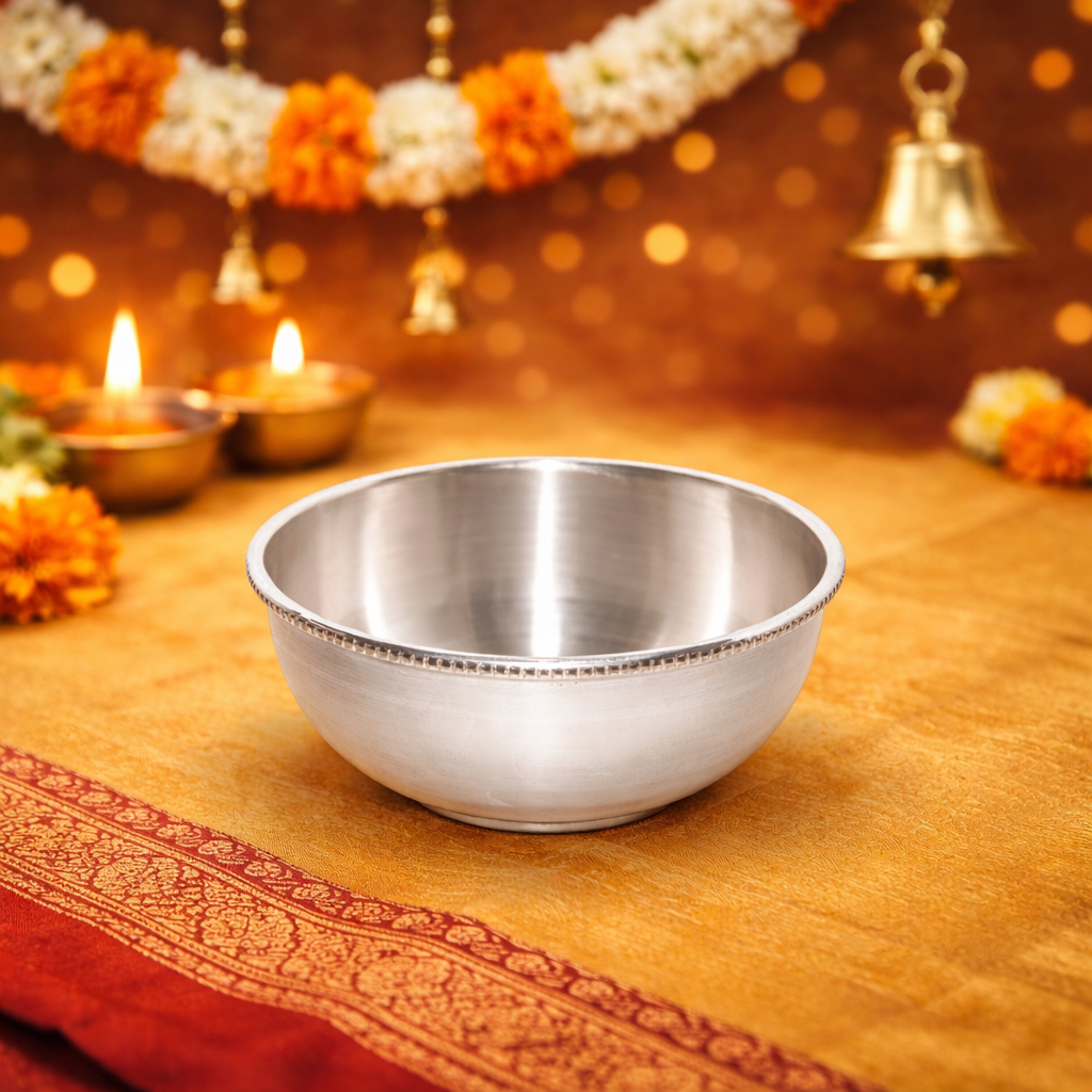Pure Sterling Silver Bowl – Traditional Pooja & Serving Bowl with Elegant Design