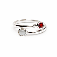 Sterling Silver Open Ring with Hessonite (Gomed) & Cat’s Eye Gemstones – Adjustable Astrology Ring