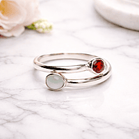 Sterling Silver Open Ring with Hessonite (Gomed) & Cat’s Eye Gemstones – Adjustable Astrology Ring