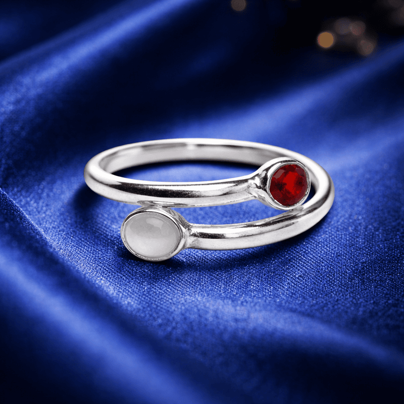 Sterling Silver Open Ring with Hessonite (Gomed) & Cat’s Eye Gemstones – Adjustable Astrology Ring