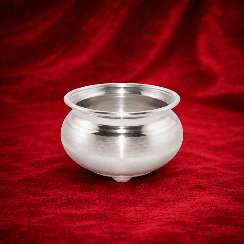 Sterling Silver Pooja Ghee Bowl – Traditional Silver Diya Oil & Offering Bowl