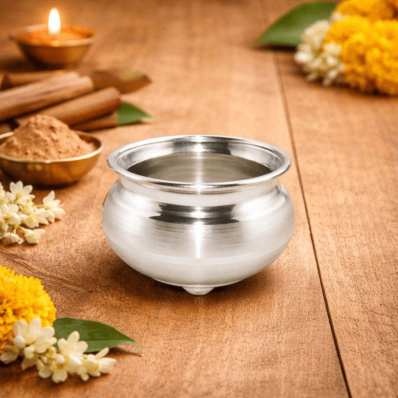 Sterling Silver Pooja Ghee Bowl – Traditional Silver Diya Oil & Offering Bowl