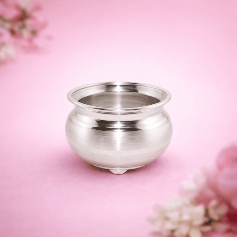 Sterling Silver Pooja Ghee Bowl – Traditional Silver Diya Oil & Offering Bowl