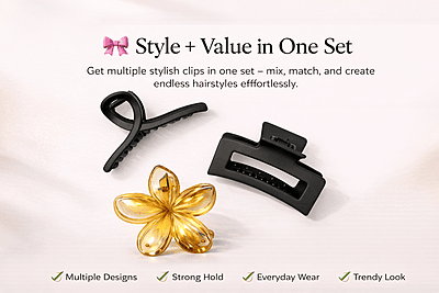 Matte Black Hair Claw Clips for Women – Strong Grip Non-Slip Stylish Hair Accessories