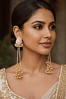 Brass Pink Stone Long Jhumka Earrings | Kashmiri Earrings