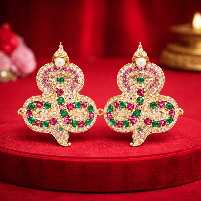 Gold-Plated Snake Nagabaranam Armlet (Vangi) for God Idols – Traditional Temple Jewelry