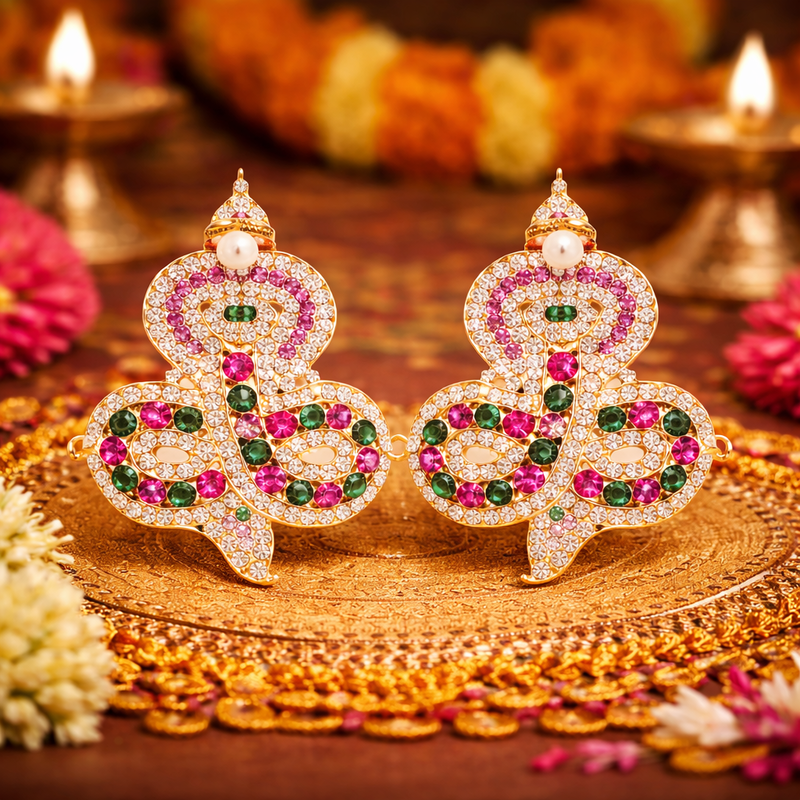 Gold-Plated Snake Nagabaranam Armlet (Vangi) for God Idols – Traditional Temple Jewelry