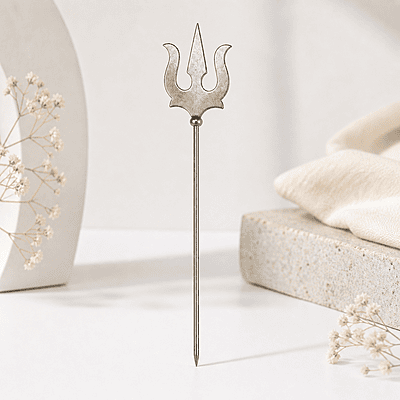 Silver Trishul for Puja | Lord Shiva Trident Symbol | Stainless Steel Decorative Trishul for Home Temple & Car Dashboard