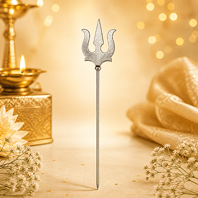 Silver Trishul for Puja | Lord Shiva Trident Symbol | Stainless Steel Decorative Trishul for Home Temple & Car Dashboard