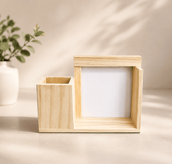 Wooden Desk Organizer with Photo Frame