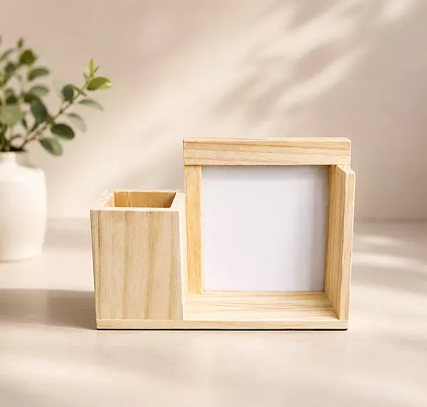 Wooden Desk Organizer with Photo Frame