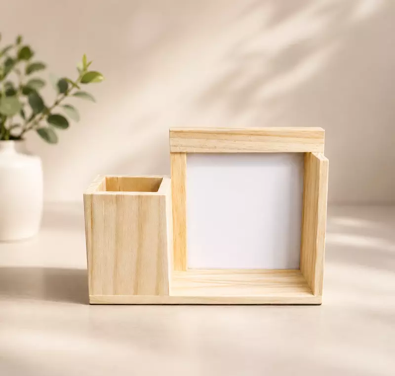 Wooden Desk Organizer with Photo Frame