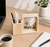 Wooden Desk Organizer with Photo Frame
