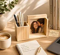 Wooden Desk Organizer with Photo Frame