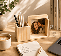 Wooden Desk Organizer with Photo Frame