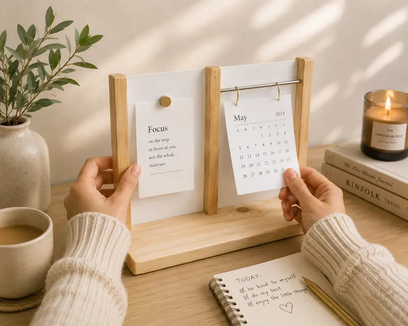Wooden Photo Frame & Calendar Stand