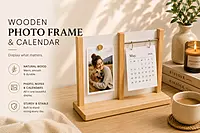 Wooden Photo Frame & Calendar Stand