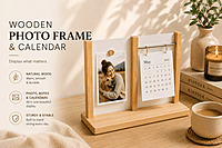 Wooden Photo Frame & Calendar Stand