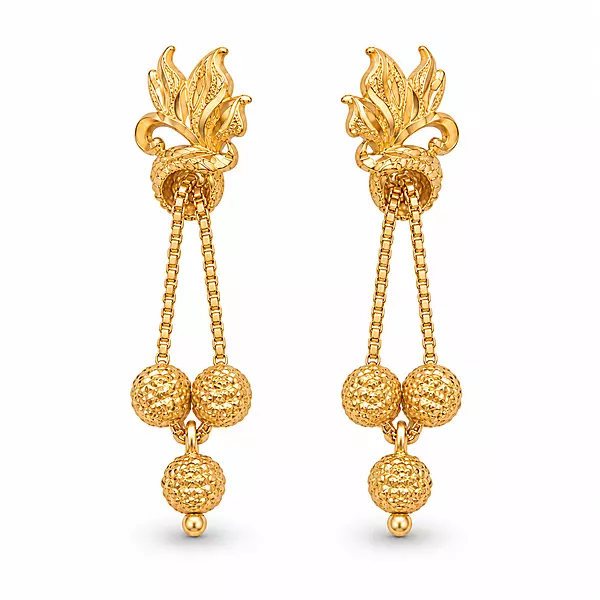 Traditional Gold Plated Long Drop Earrings for Women | Designer Ball Dangle Earrings