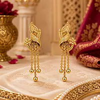 Traditional Gold Plated Leaf Dangle Earrings for Women | Designer Chain Drop Earrings