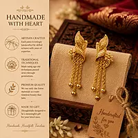 Traditional Gold Plated Leaf Dangle Earrings for Women | Designer Chain Drop Earrings