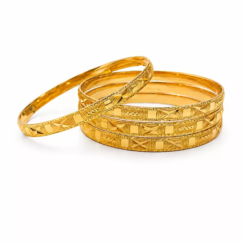 Traditional Gold Plated Textured Bangles Set for Women | Designer Ethnic Stackable Bangles