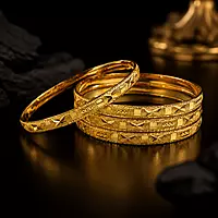 Traditional Gold Plated Textured Bangles Set for Women | Designer Ethnic Stackable Bangles