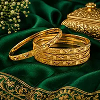 Traditional Gold Plated Textured Bangles Set for Women | Designer Ethnic Stackable Bangles