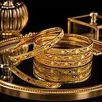 Traditional Gold Plated Textured Bangles Set for Women | Designer Ethnic Stackable Bangles
