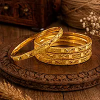 Traditional Gold Plated Textured Bangles Set for Women | Designer Ethnic Stackable Bangles
