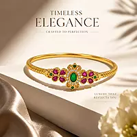 Traditional Gold Plated Floral Kada Bracelet for Women | Ruby Green Stone Designer Bangle