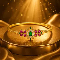 Traditional Gold Plated Floral Kada Bracelet for Women | Ruby Green Stone Designer Bangle