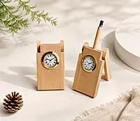 Pinewood clock and pen holder set