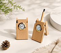 Pinewood clock and pen holder set
