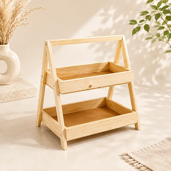 Pinewood A-frame two-tier stand