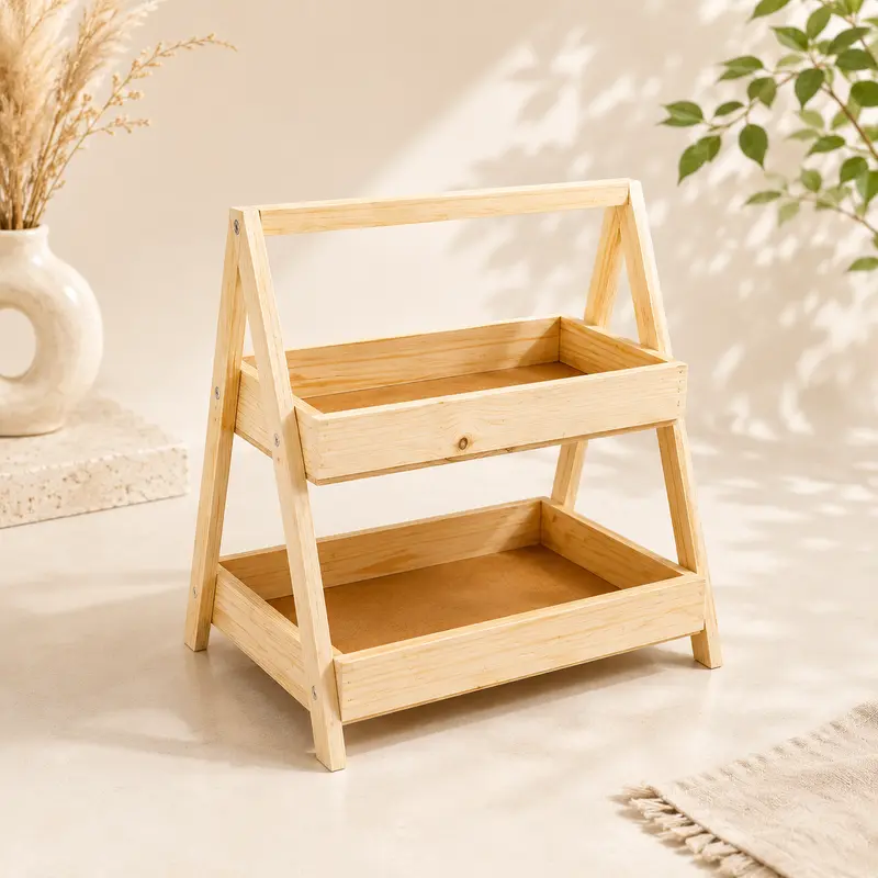 Pinewood A-frame two-tier stand