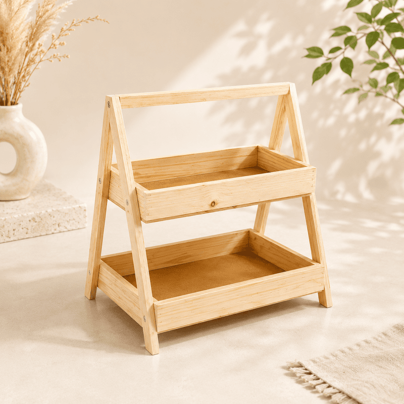 Pinewood A-frame two-tier stand