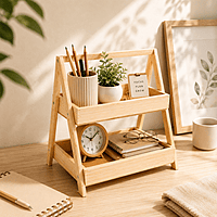 Pinewood A-frame two-tier stand
