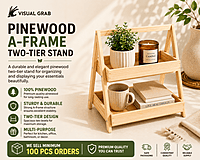 Pinewood A-frame two-tier stand
