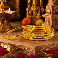 Traditional Gold Plated Designer Bangles Set for Women | Engraved Ethnic Daily Wear Bangles