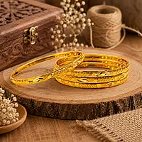 Traditional Gold Plated Designer Bangles Set for Women | Engraved Ethnic Daily Wear Bangles