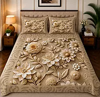 GOLD 7D Digital Print Bedsheet Soft, Stylish & Premium Quality Bed Sheet King-225 x 250 CM)