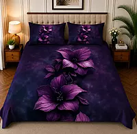 Purple Flowe 7D Digital Print Bedsheet Soft, Stylish & Premium Quality Bed Sheet King-225 x 250 CM)