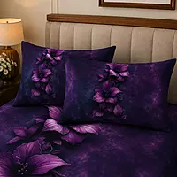 Purple Flowe 7D Digital Print Bedsheet Soft, Stylish & Premium Quality Bed Sheet King-225 x 250 CM)