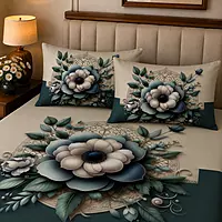 Cream 7D Digital Print Bedsheet Soft, Stylish & Premium Quality Bed Sheet King-225 x 250 CM)