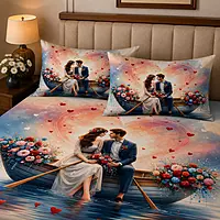 Couple 7D Digital Print Bedsheet Soft, Stylish & Premium Quality Bed Sheet King-225 x 250 CM)