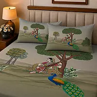 Peacock 7D Digital Print Bedsheet Soft, Stylish & Premium Quality Bed Sheet King-225 x 250 CM)