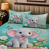 Elephant 7D Digital Print Bedsheet Soft, Stylish & Premium Quality Bed Sheet for Modern Bedroom